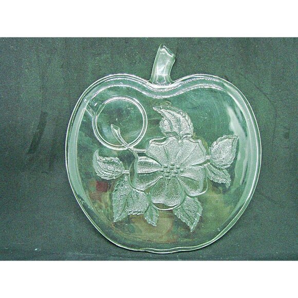 Hazel Atlas Orchard Crystal Clear Glass Apple Dish Flowers Snack Luncheon Plate - Picture 4 of 9